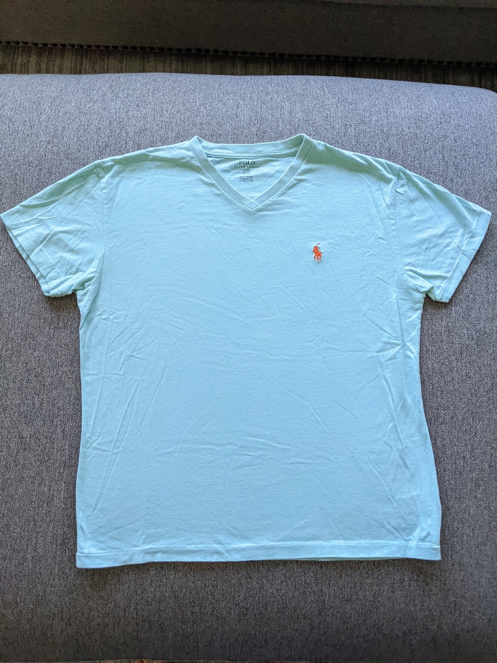 Polo by Ralph Lauren Cotton V-Neck Tee Mint Size Small Orange Pony